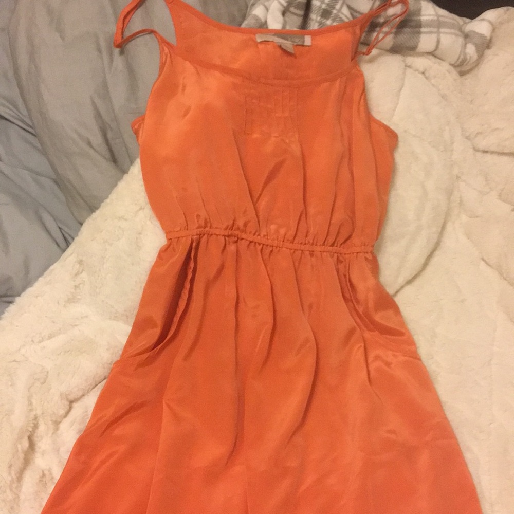 Orange Shiny Strappy Dress with Pockets